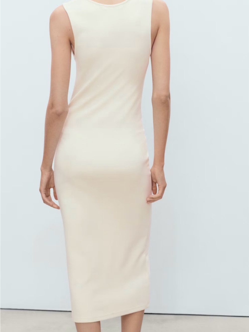 Like New Mango Fitted Midi Dress in Ecru, US 4 - Picture 3 of 7